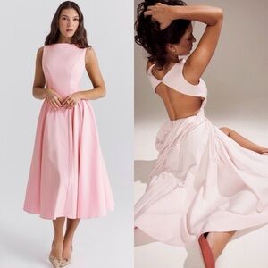 HOUSE OF CB Cindy Ballerina Pink Twill Midi Sundress Open Back Dress